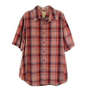 Jos A Bank Red Blue Plaid Short Sleeve Button Up Shirt Size L Cotton Lyocell